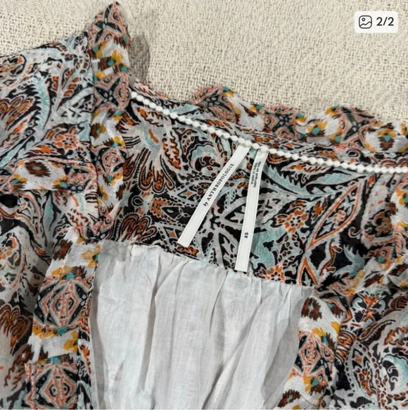 541-Anthropologie Floral Long Sleeve Smocked Top‎ - Picture 3 of 3